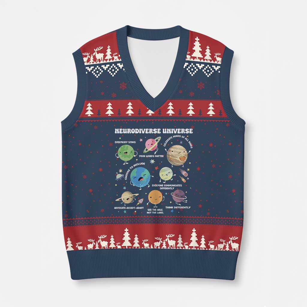 Neurodiverse Universe V-Neck Knit Sweater Vest Autism Awareness ASD ADHD Neurodiversity Sped Teacher - Wonder Print Shop
