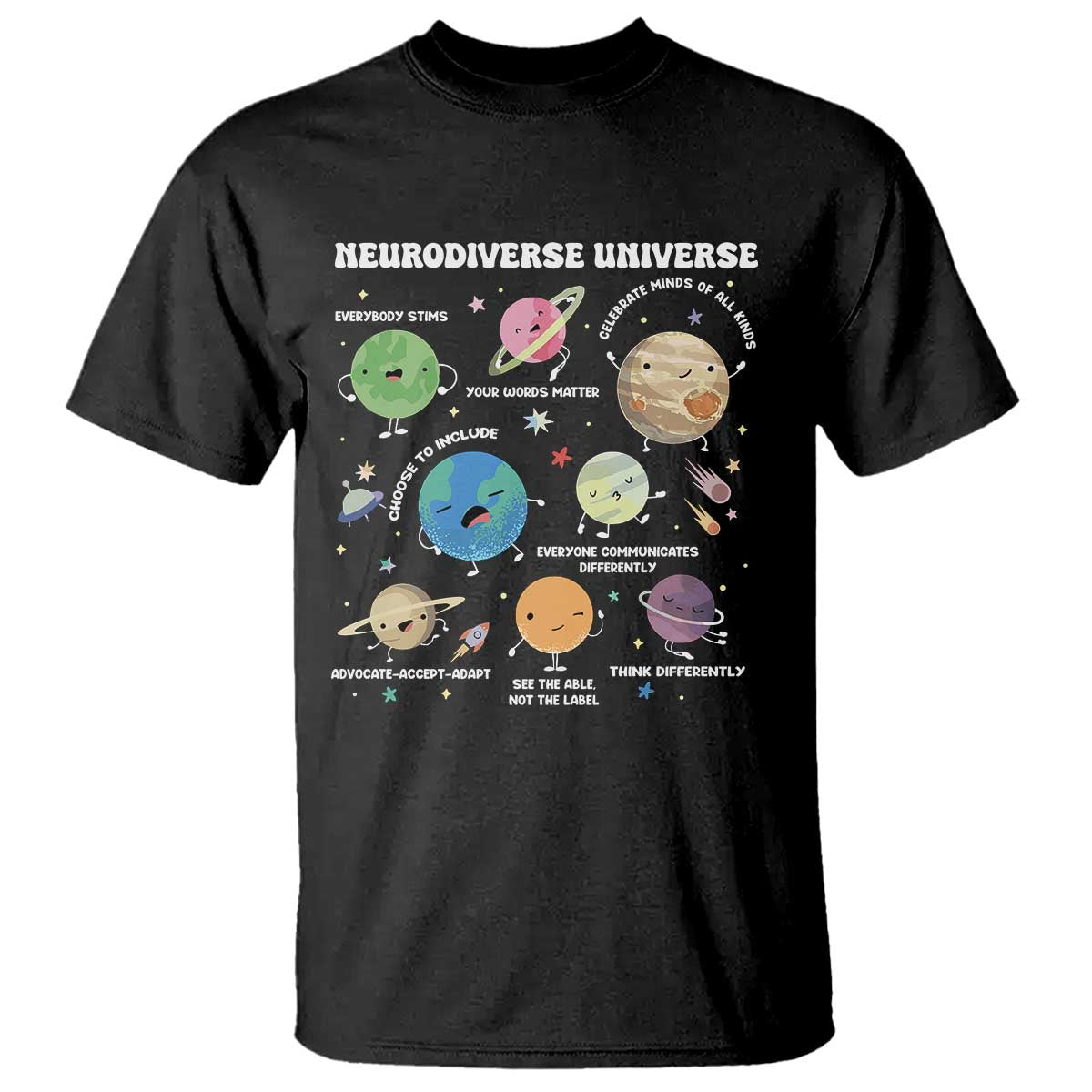 Neurodiverse Universe T Shirt Autism Awareness ASD ADHD Neurodiversity Sped Teacher