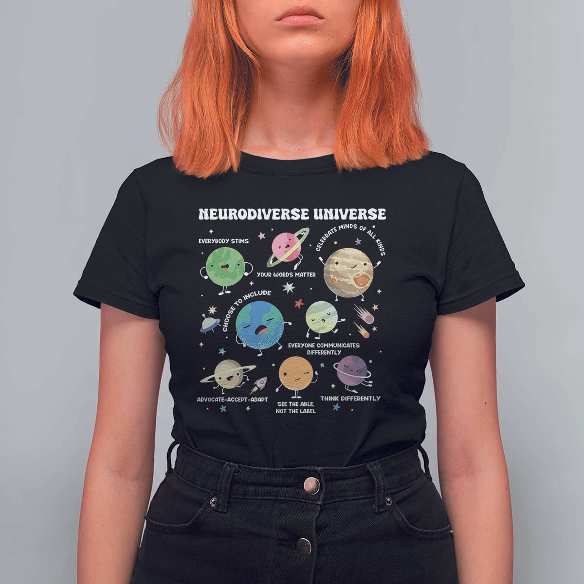 Neurodiverse Universe T Shirt For Women Autism Awareness ASD ADHD Neurodiversity Sped Teacher