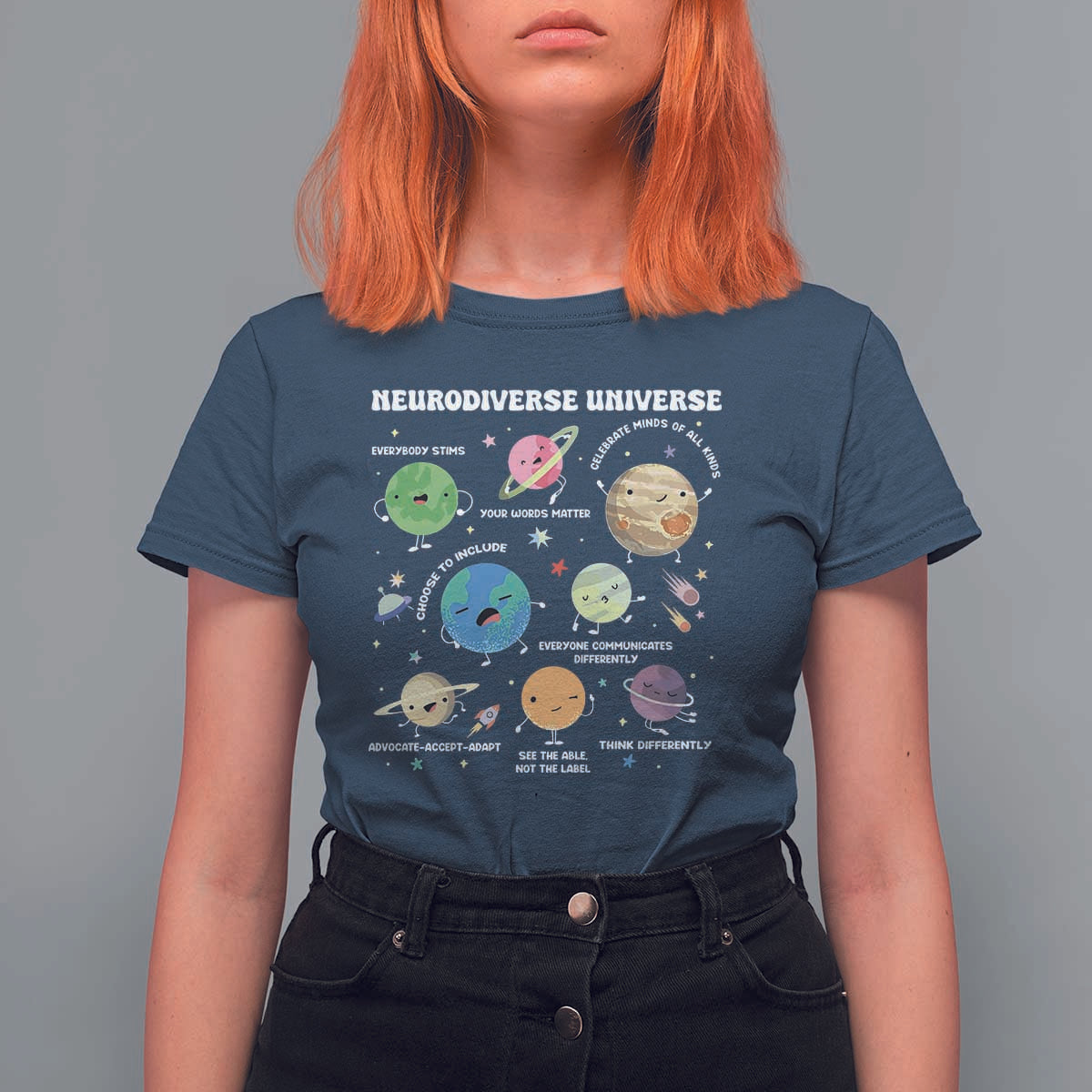 Neurodiverse Universe T Shirt For Women Autism Awareness ASD ADHD Neurodiversity Sped Teacher