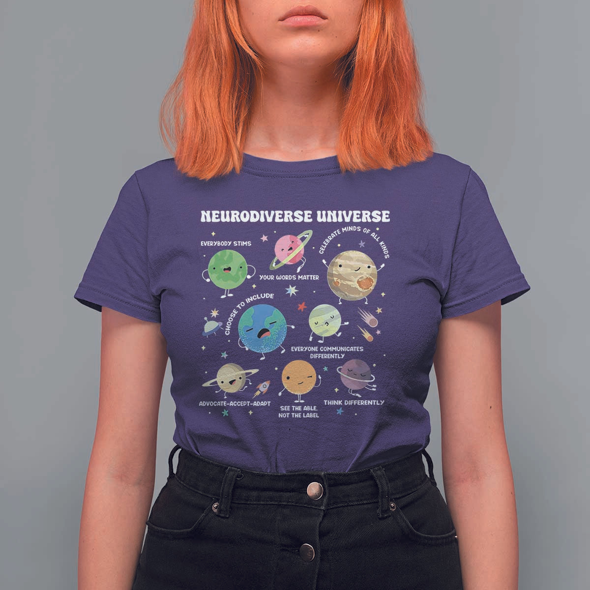 Neurodiverse Universe T Shirt For Women Autism Awareness ASD ADHD Neurodiversity Sped Teacher