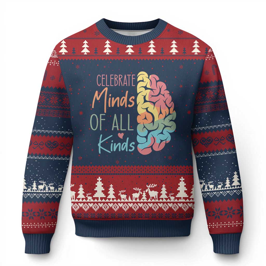 Embrace Neurodiversity Ugly Christmas Sweater Celebrate Minds of All Kinds Teacher ASD - Wonder Print Shop