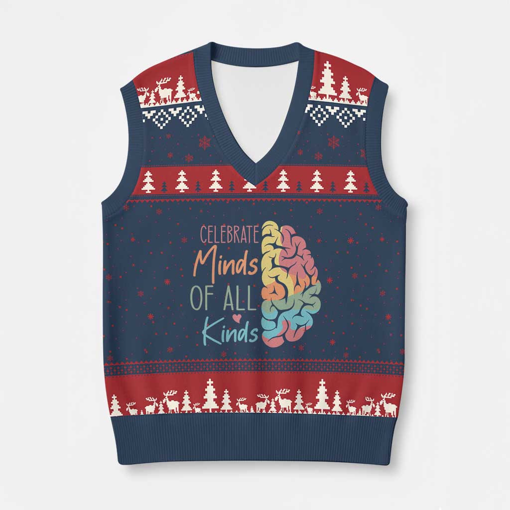 Embrace Neurodiversity V-Neck Knit Sweater Vest Celebrate Minds of All Kinds Teacher ASD - Wonder Print Shop