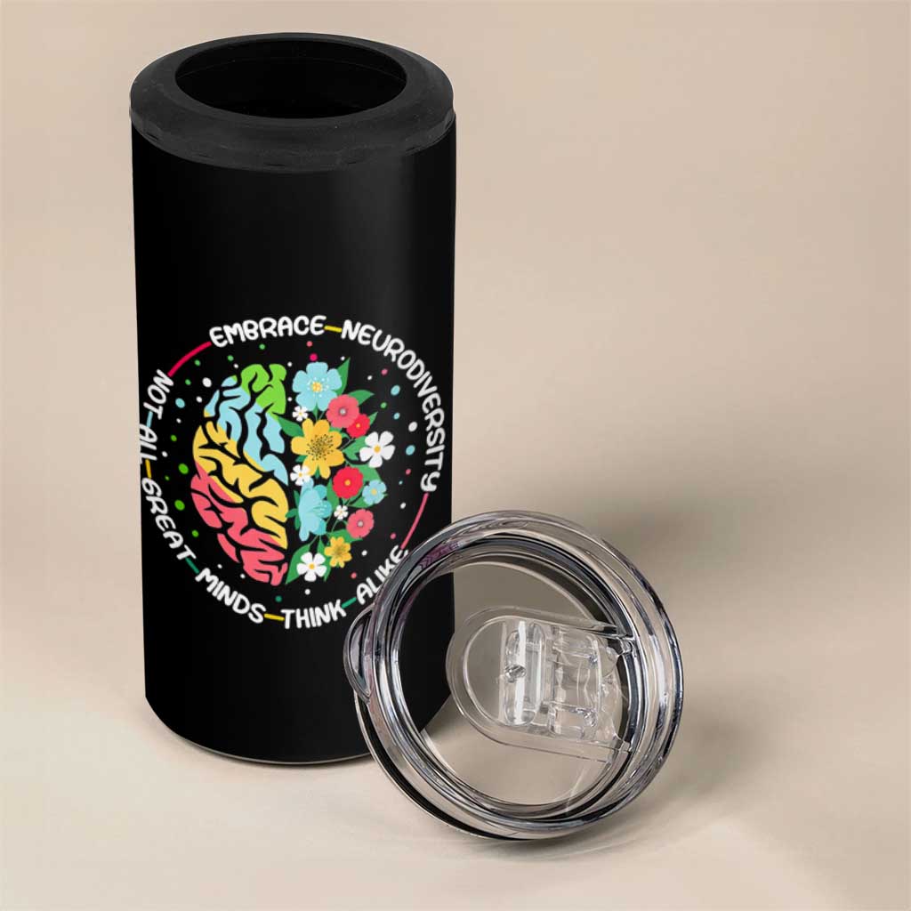 Embrace Neurodiversity 4 in 1 Can Cooler Tumbler Neurodiverse Brain Autism Awareness ADHD Autistic