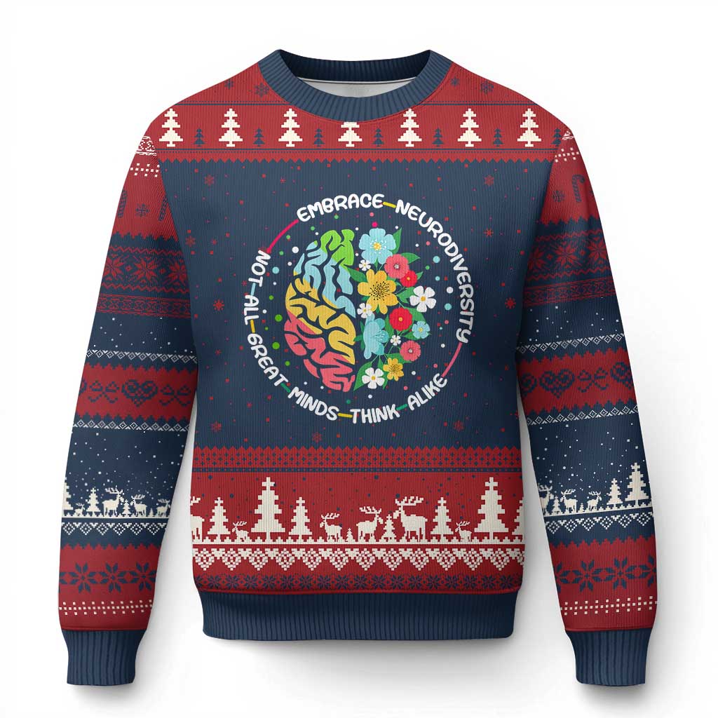 Embrace Neurodiversity Ugly Christmas Sweater Neurodiverse Brain Autism Awareness ADHD Autistic - Wonder Print Shop