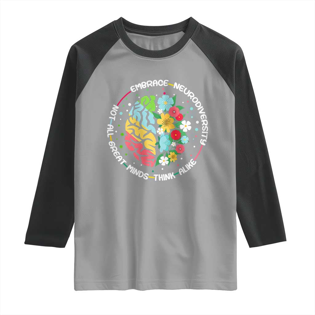 Embrace Neurodiversity Raglan Shirt Neurodiverse Brain Autism Awareness ADHD Autistic