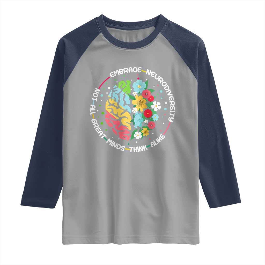 Embrace Neurodiversity Raglan Shirt Neurodiverse Brain Autism Awareness ADHD Autistic