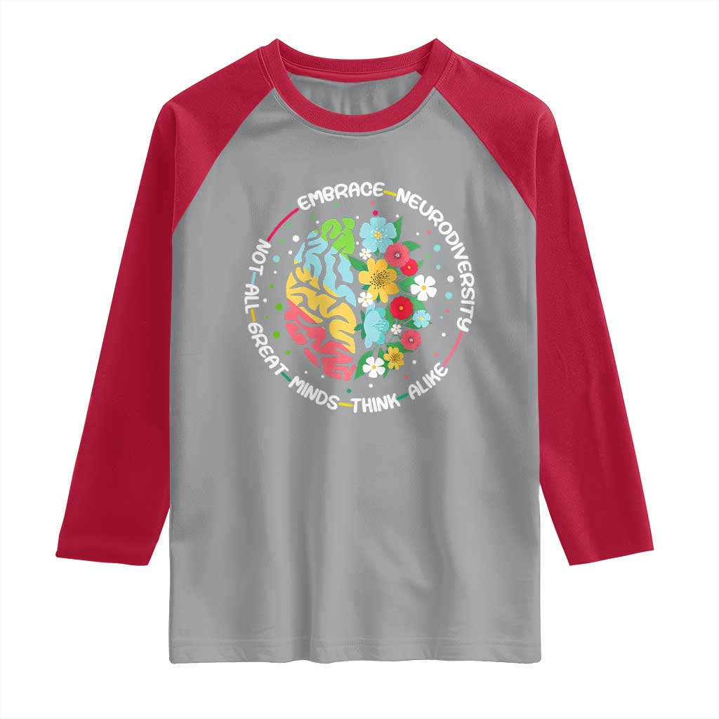 Embrace Neurodiversity Raglan Shirt Neurodiverse Brain Autism Awareness ADHD Autistic