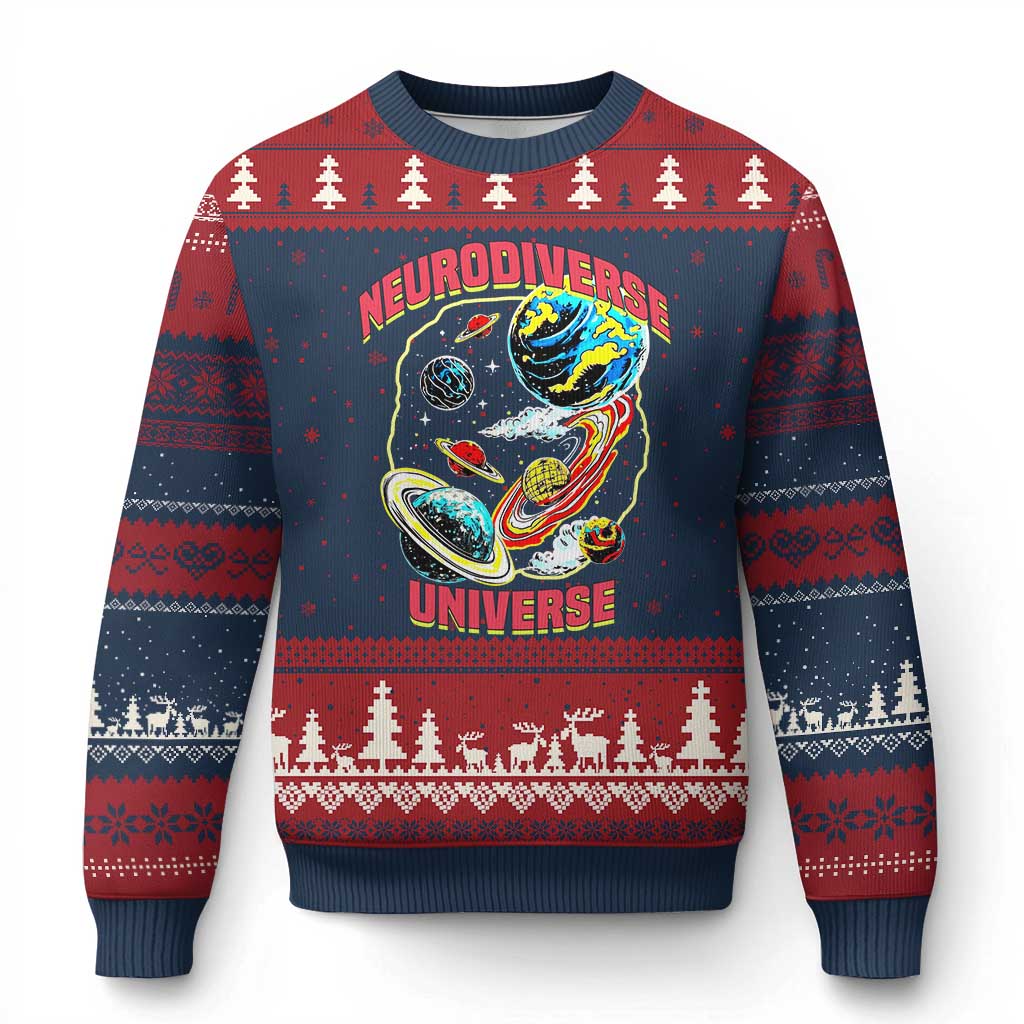 Neurodiverse Universe Ugly Christmas Sweater Neurodiversity Embrace ADHD Autism ASD - Wonder Print Shop