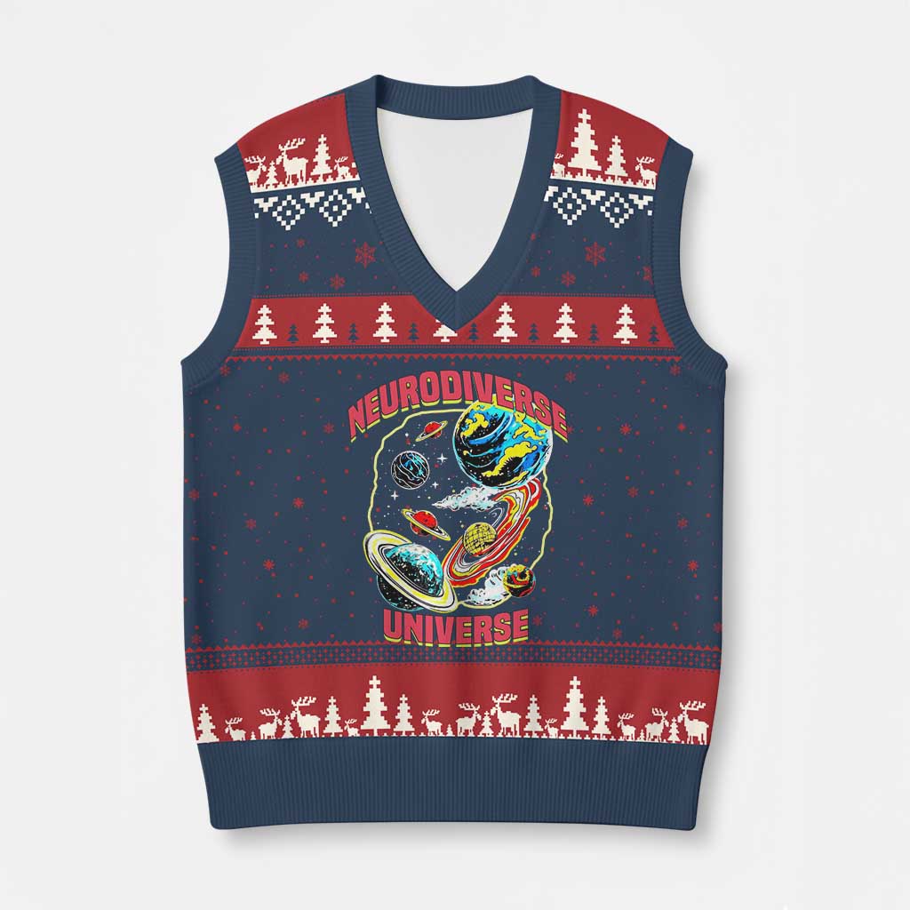Neurodiverse Universe V-Neck Knit Sweater Vest Neurodiversity Embrace ADHD Autism ASD - Wonder Print Shop