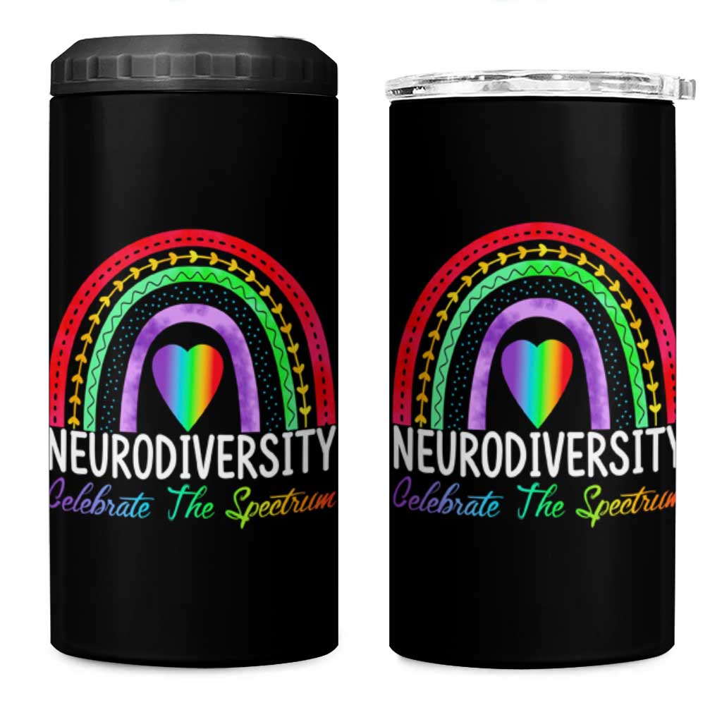 Neurodiversity 4 in 1 Can Cooler Tumbler Autism Spectrum ASD ADHD Rainbow Boho