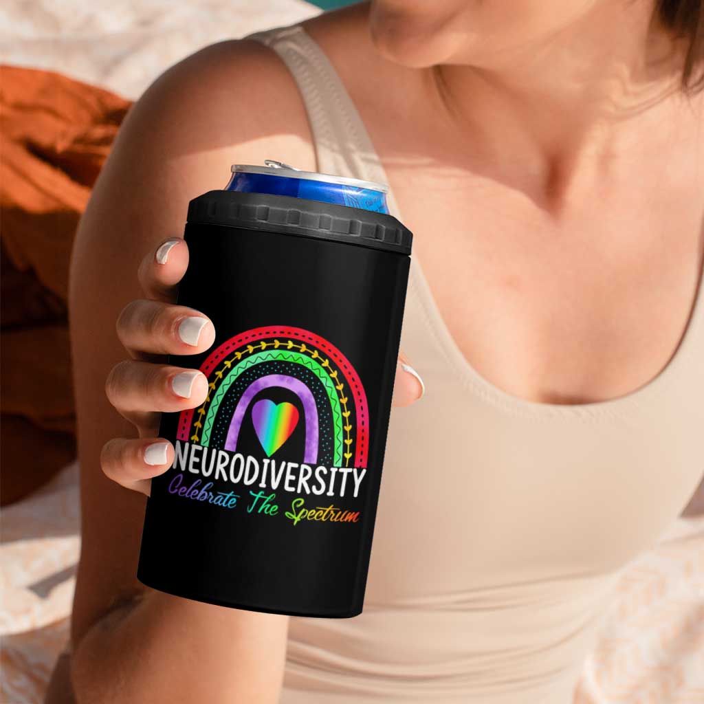 Neurodiversity 4 in 1 Can Cooler Tumbler Autism Spectrum ASD ADHD Rainbow Boho