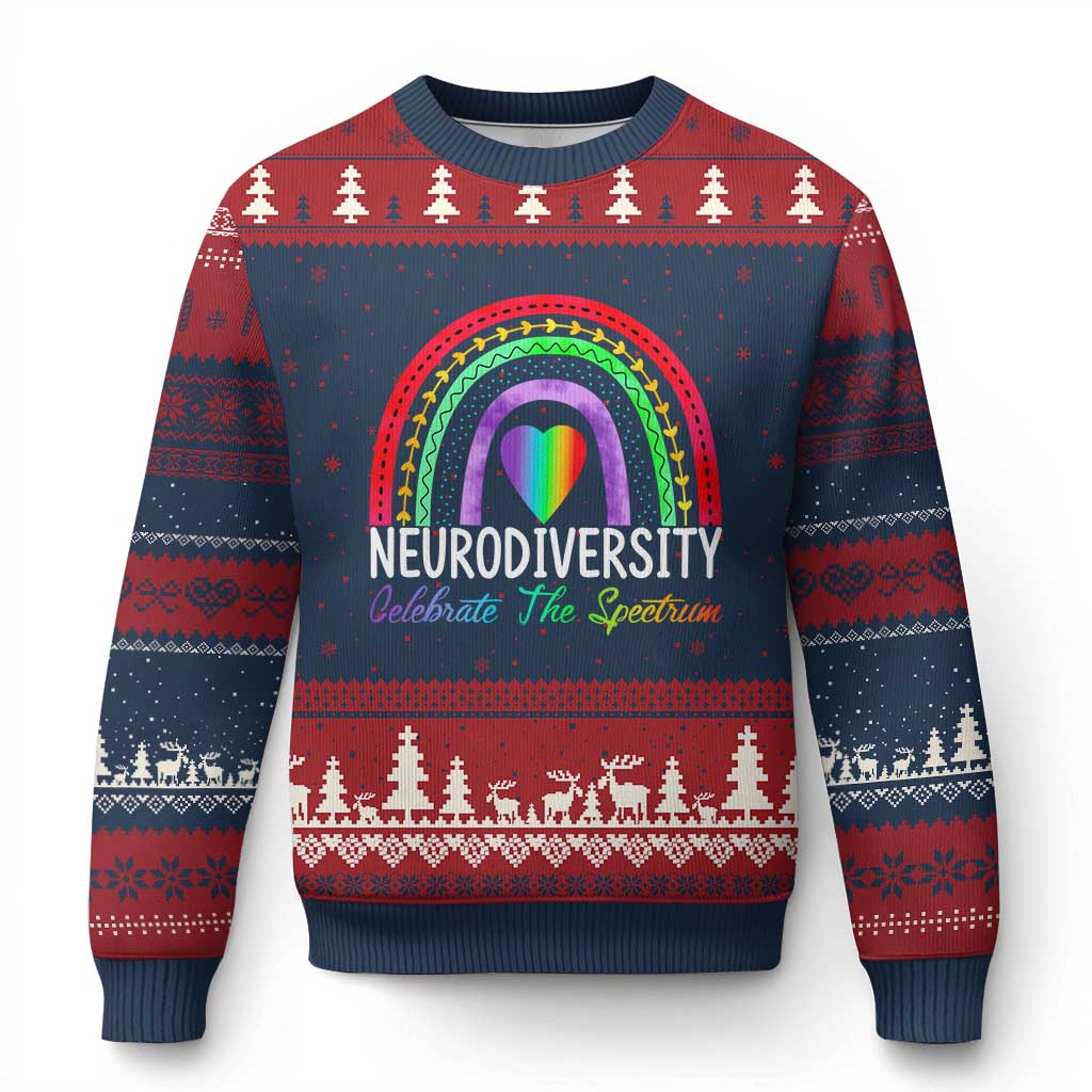 Neurodiversity Ugly Christmas Sweater Autism Spectrum ASD ADHD Rainbow Boho - Wonder Print Shop