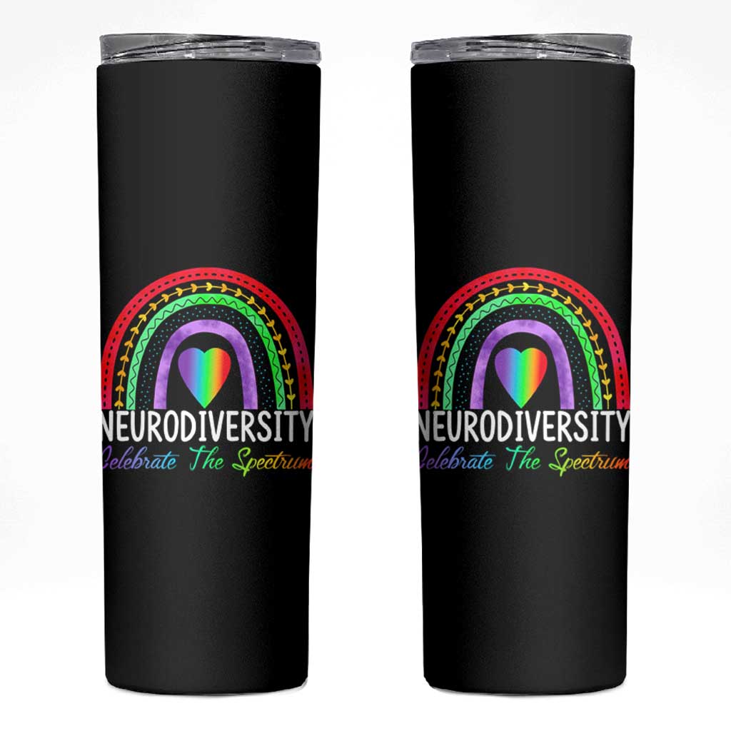 Neurodiversity Skinny Tumbler Autism Spectrum ASD ADHD Rainbow Boho