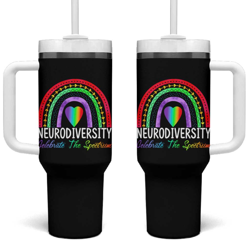 Neurodiversity Tumbler With Handle Autism Spectrum ASD ADHD Rainbow Boho
