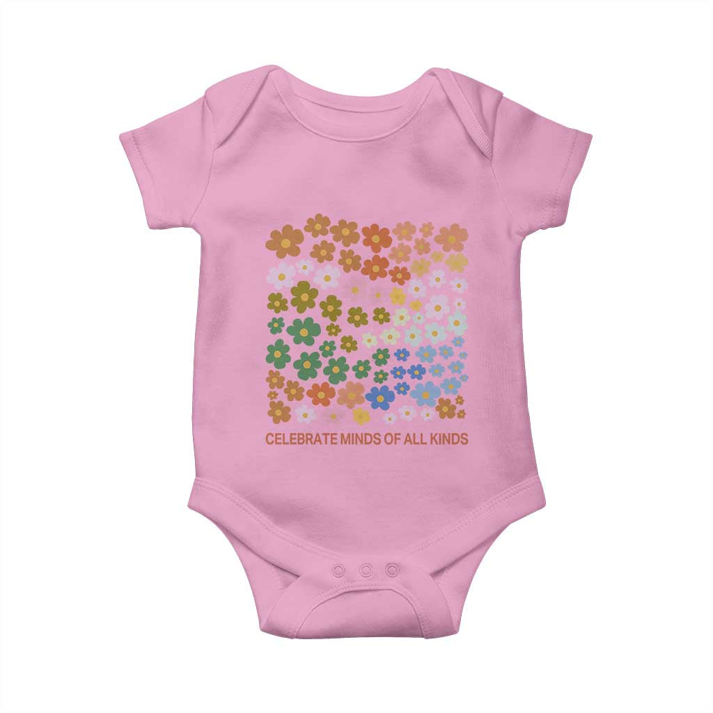 Neurodiversity Boho Floral Baby Onesie Celebrate Minds of All Kinds Autism ADHD ASD