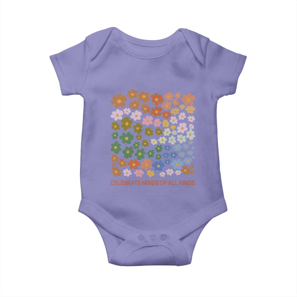 Neurodiversity Boho Floral Baby Onesie Celebrate Minds of All Kinds Autism ADHD ASD
