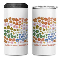 Neurodiversity Boho Floral 4 in 1 Can Cooler Tumbler Celebrate Minds of All Kinds Autism ADHD ASD