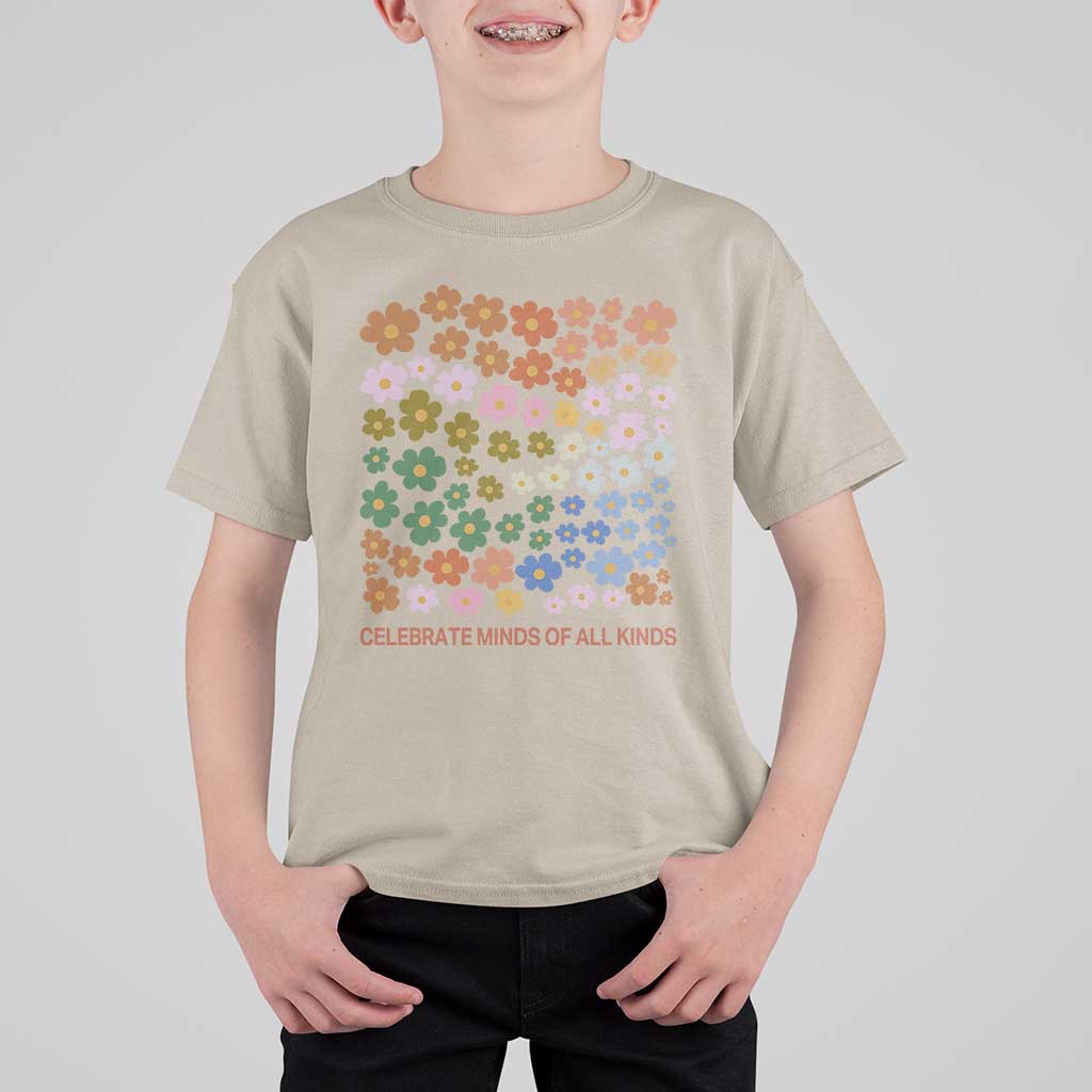 Neurodiversity Boho Floral T Shirt For Kid Celebrate Minds of All Kinds Autism ADHD ASD