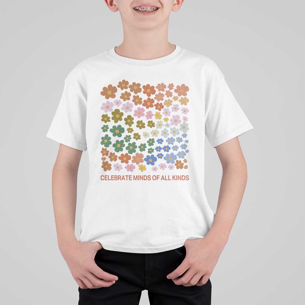 Neurodiversity Boho Floral T Shirt For Kid Celebrate Minds of All Kinds Autism ADHD ASD