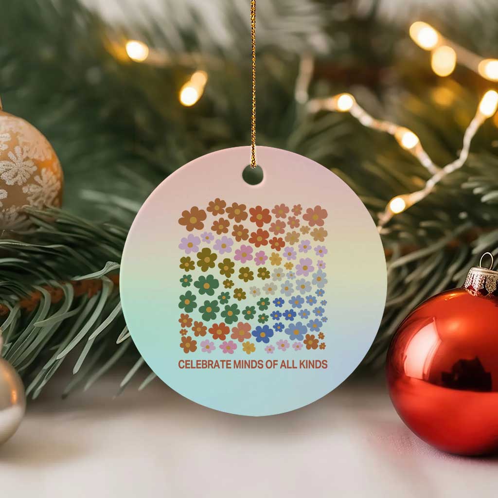 Neurodiversity Boho Floral Ceramic Ornament Celebrate Minds of All Kinds Autism ADHD ASD - Wonder Print Shop