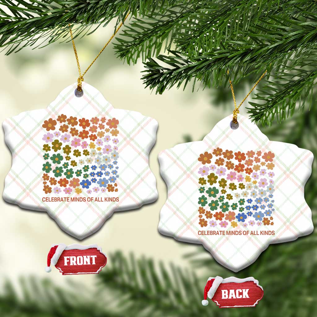 Neurodiversity Boho Floral Ceramic Ornament Celebrate Minds of All Kinds Autism ADHD ASD - Wonder Print Shop