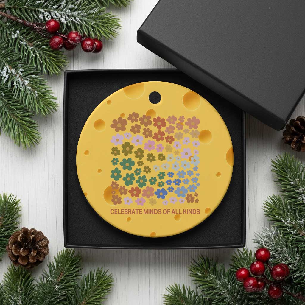 Neurodiversity Boho Floral Ceramic Ornament Celebrate Minds of All Kinds Autism ADHD ASD - Wonder Print Shop