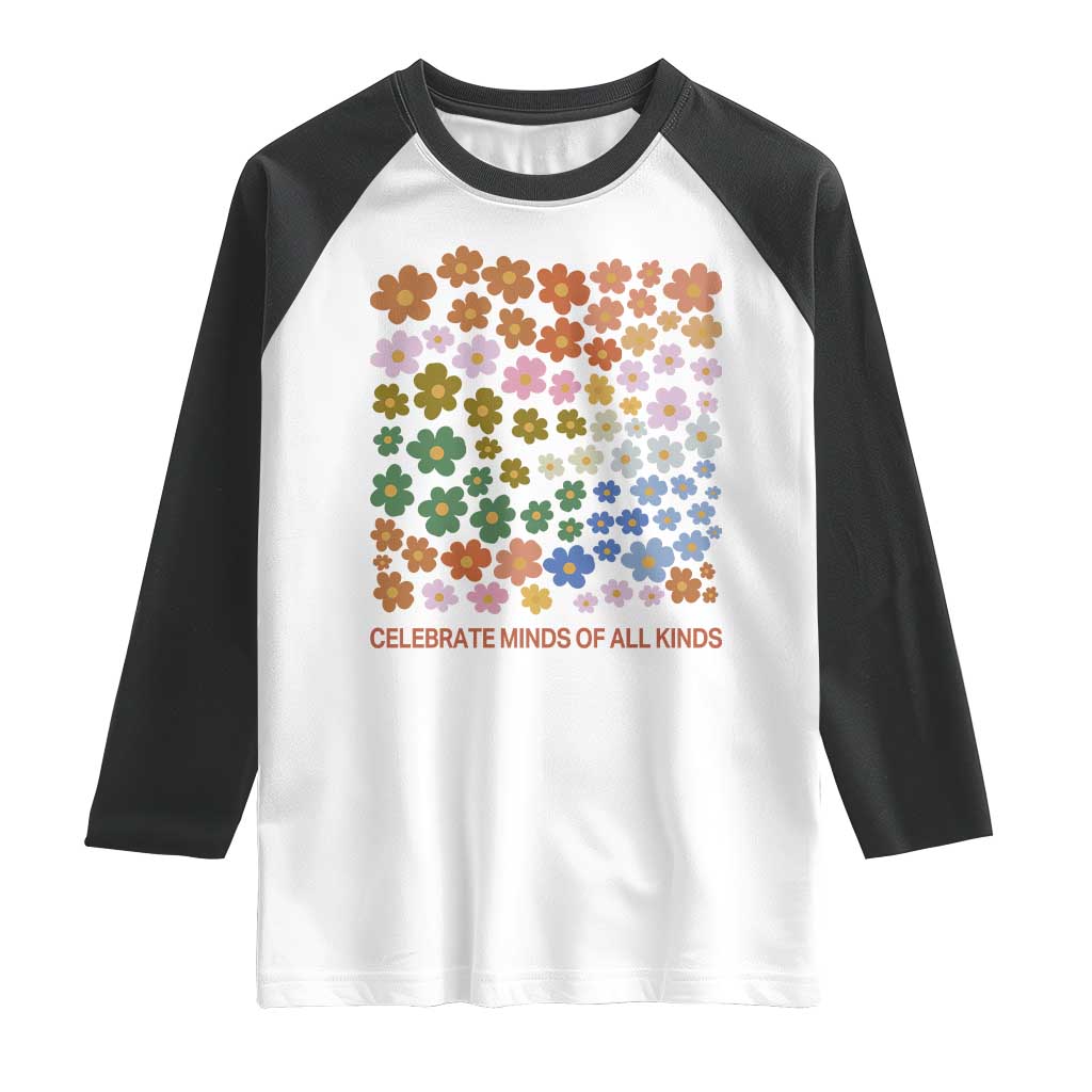 Neurodiversity Boho Floral Raglan Shirt Celebrate Minds of All Kinds Autism ADHD ASD