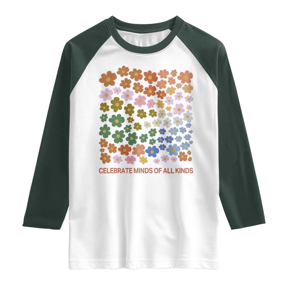 Neurodiversity Boho Floral Raglan Shirt Celebrate Minds of All Kinds Autism ADHD ASD