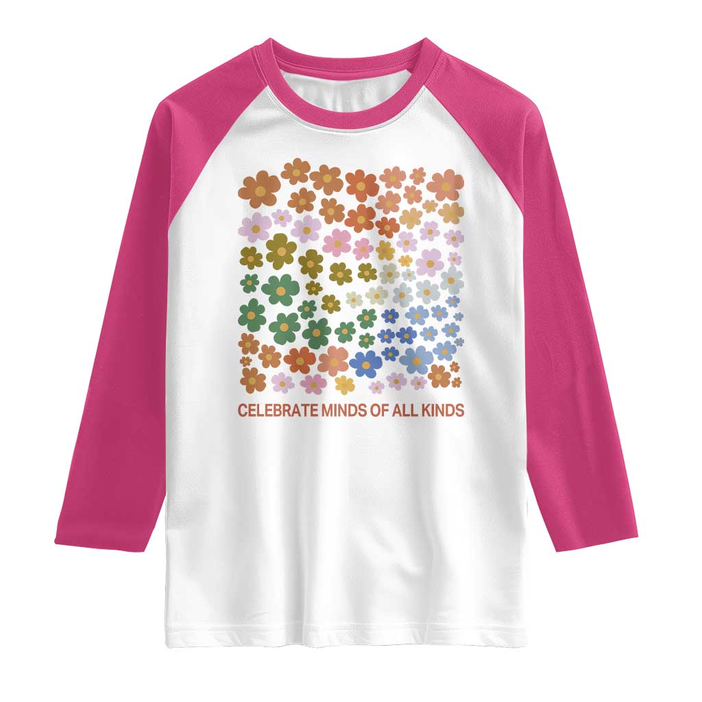 Neurodiversity Boho Floral Raglan Shirt Celebrate Minds of All Kinds Autism ADHD ASD