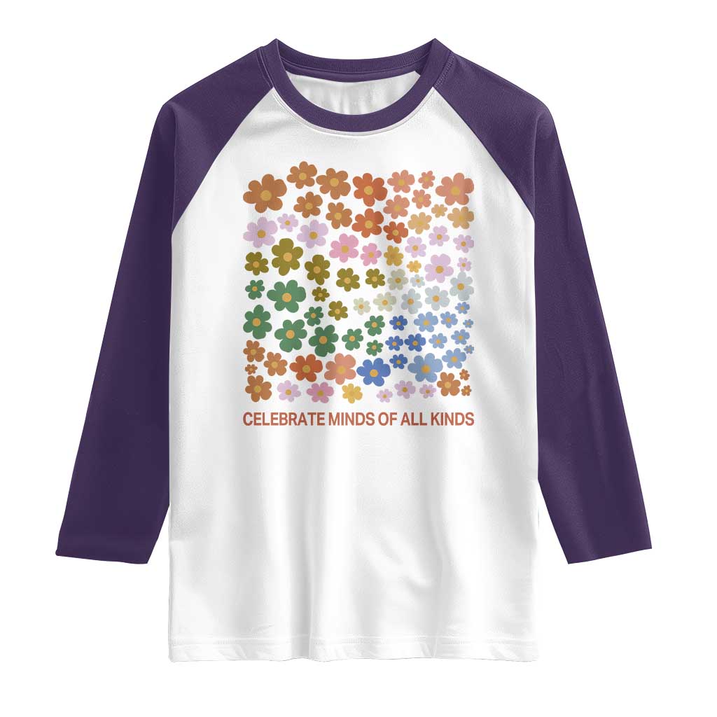 Neurodiversity Boho Floral Raglan Shirt Celebrate Minds of All Kinds Autism ADHD ASD