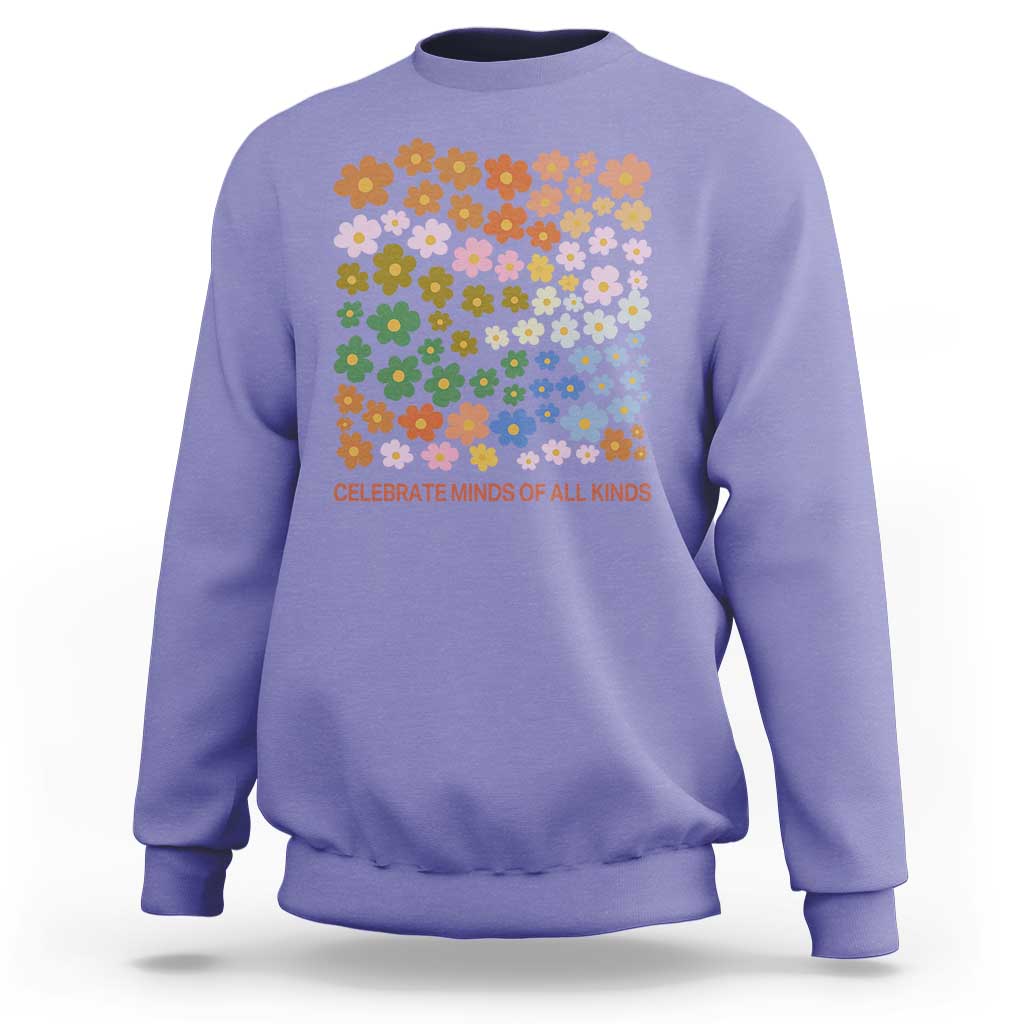 Neurodiversity Boho Floral Sweatshirt Celebrate Minds of All Kinds Autism ADHD ASD