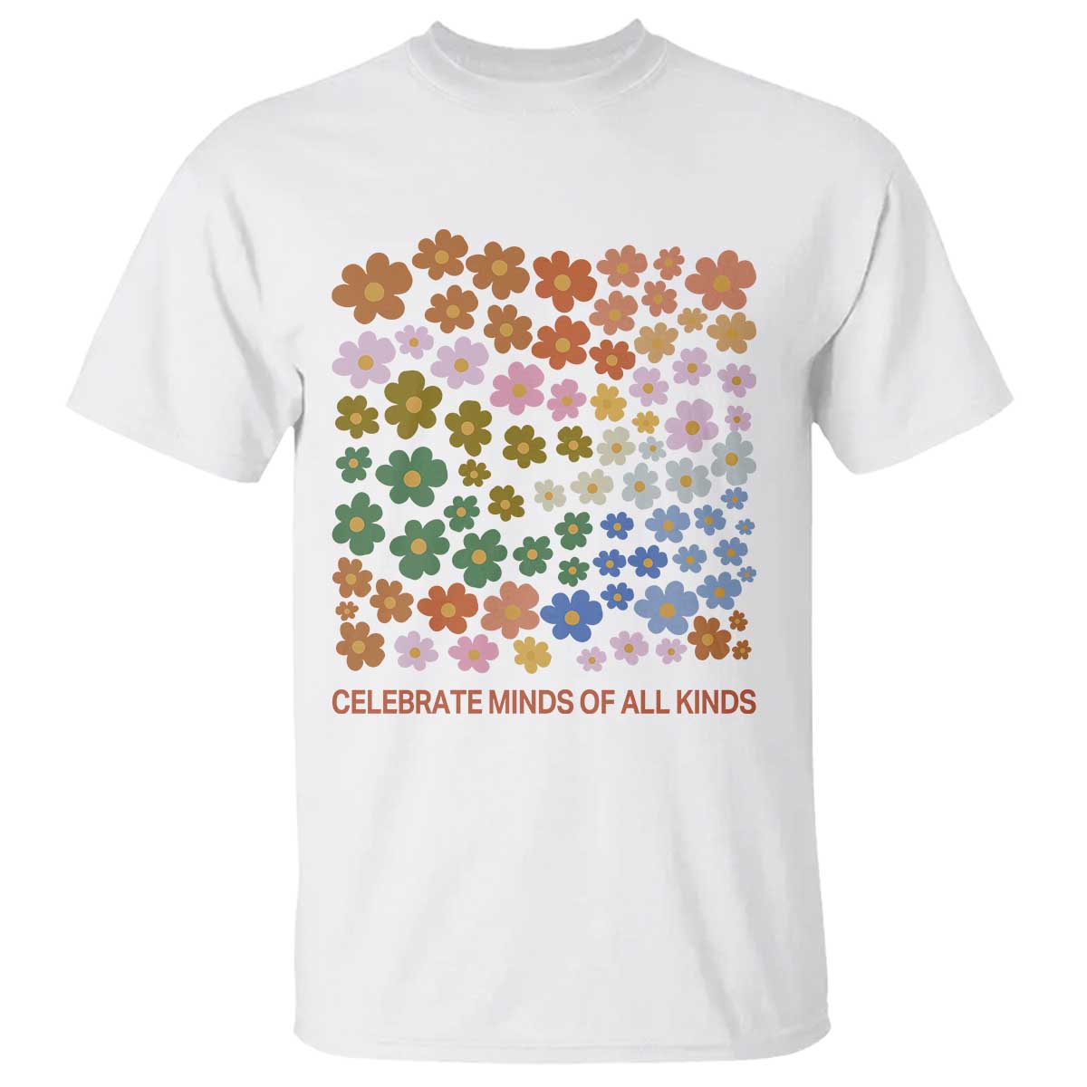 Neurodiversity Boho Floral T Shirt Celebrate Minds of All Kinds Autism ADHD ASD