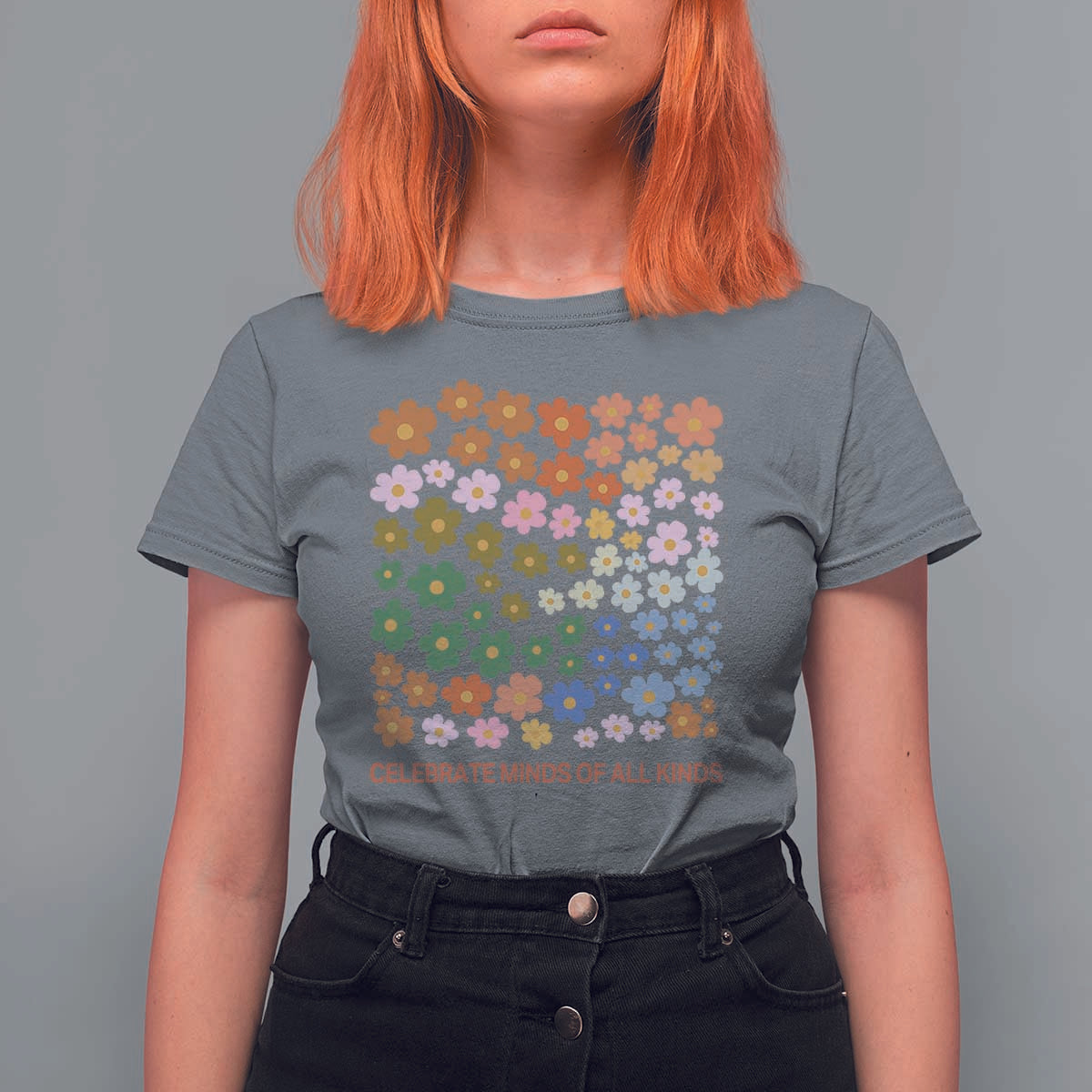 Neurodiversity Boho Floral T Shirt For Women Celebrate Minds of All Kinds Autism ADHD ASD