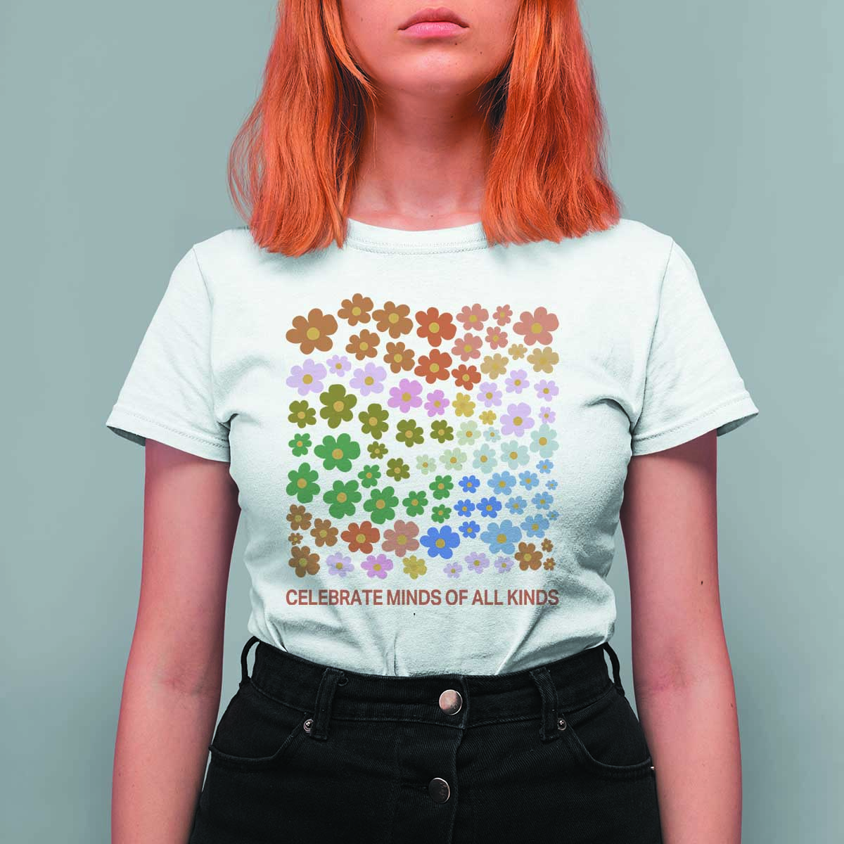 Neurodiversity Boho Floral T Shirt For Women Celebrate Minds of All Kinds Autism ADHD ASD