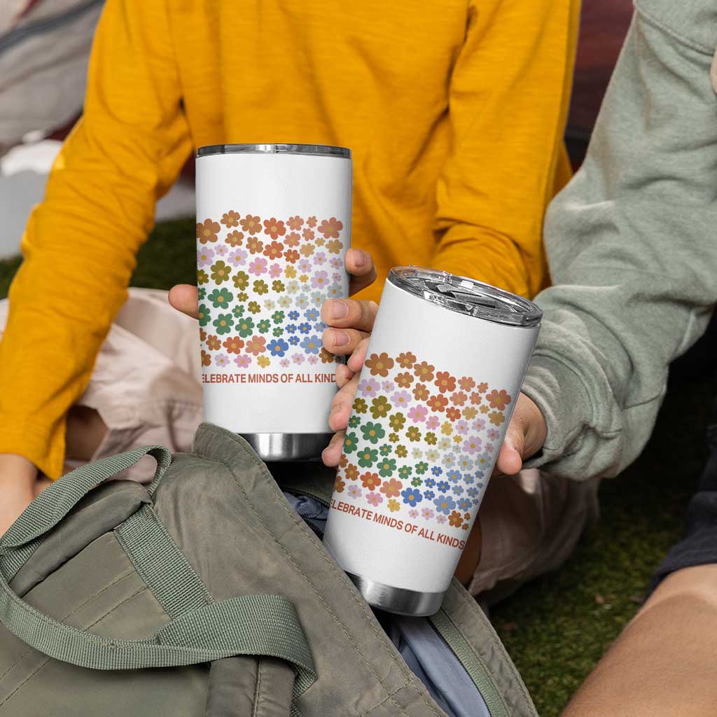 Neurodiversity Boho Floral Tumbler Cup Celebrate Minds of All Kinds Autism ADHD ASD