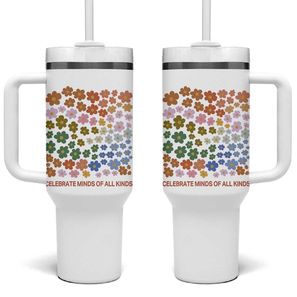 Neurodiversity Boho Floral Tumbler With Handle Celebrate Minds of All Kinds Autism ADHD ASD