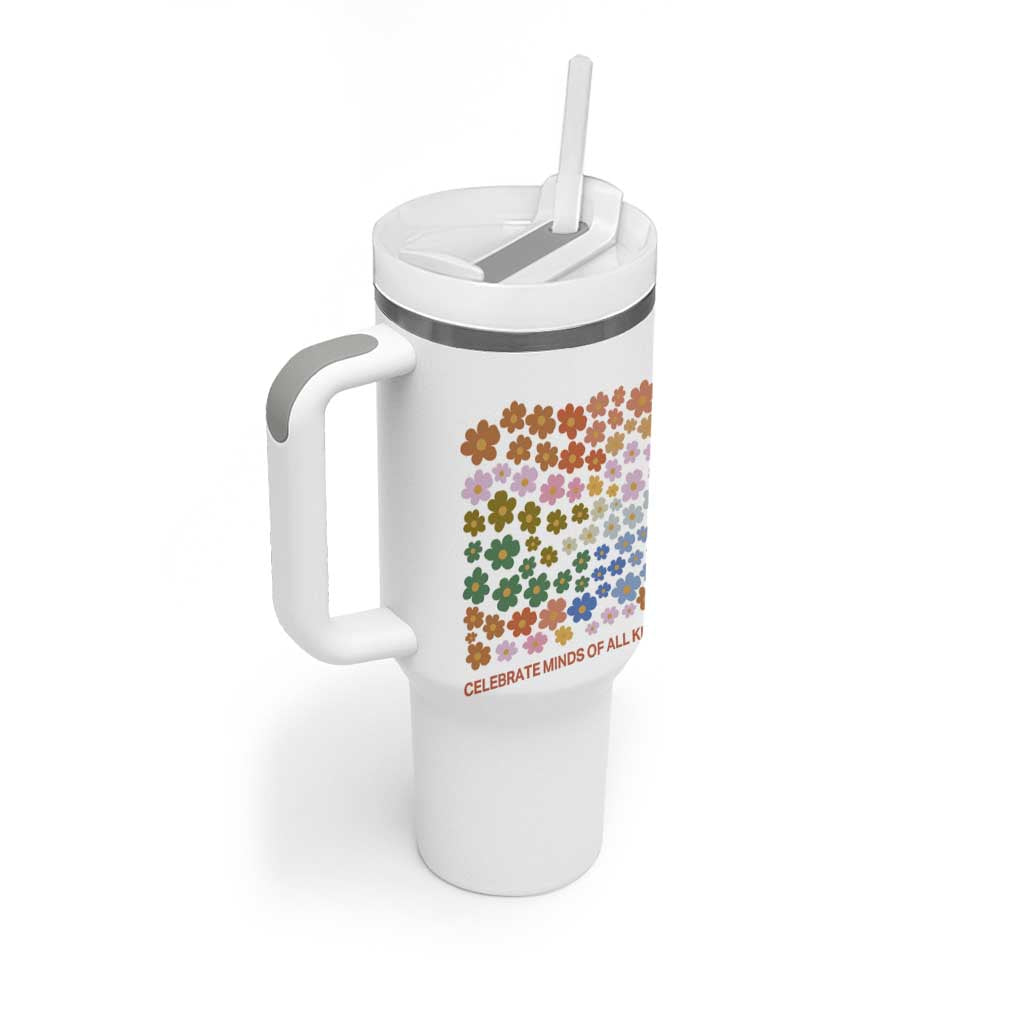 Neurodiversity Boho Floral Tumbler With Handle Celebrate Minds of All Kinds Autism ADHD ASD