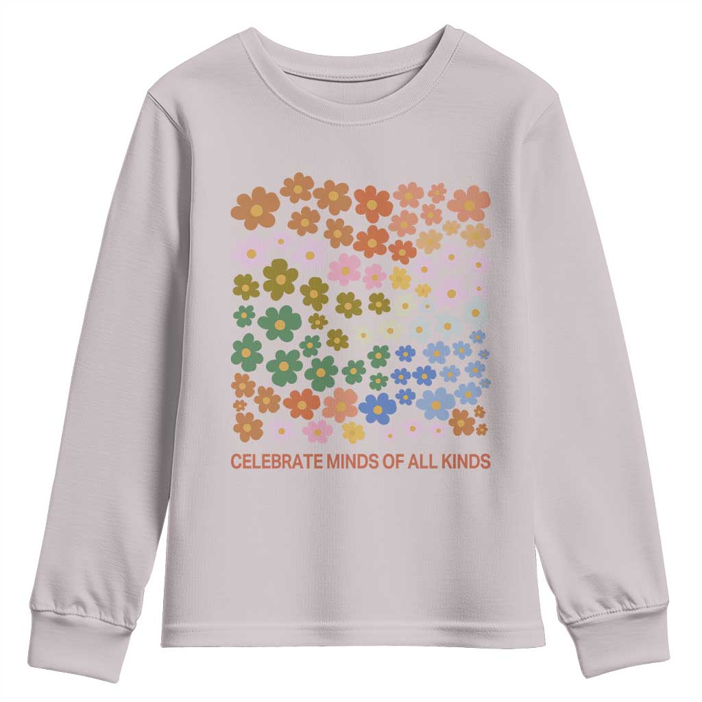 Neurodiversity Boho Floral Youth Sweatshirt Celebrate Minds of All Kinds Autism ADHD ASD