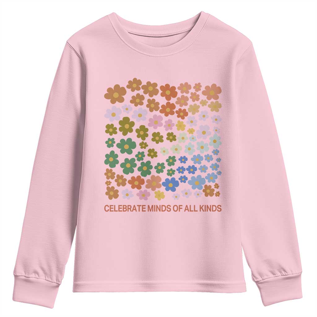 Neurodiversity Boho Floral Youth Sweatshirt Celebrate Minds of All Kinds Autism ADHD ASD