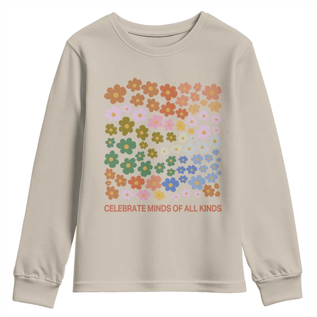 Neurodiversity Boho Floral Youth Sweatshirt Celebrate Minds of All Kinds Autism ADHD ASD