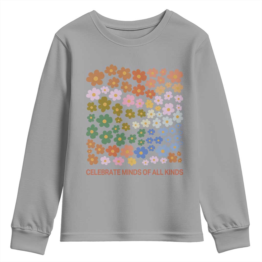 Neurodiversity Boho Floral Youth Sweatshirt Celebrate Minds of All Kinds Autism ADHD ASD