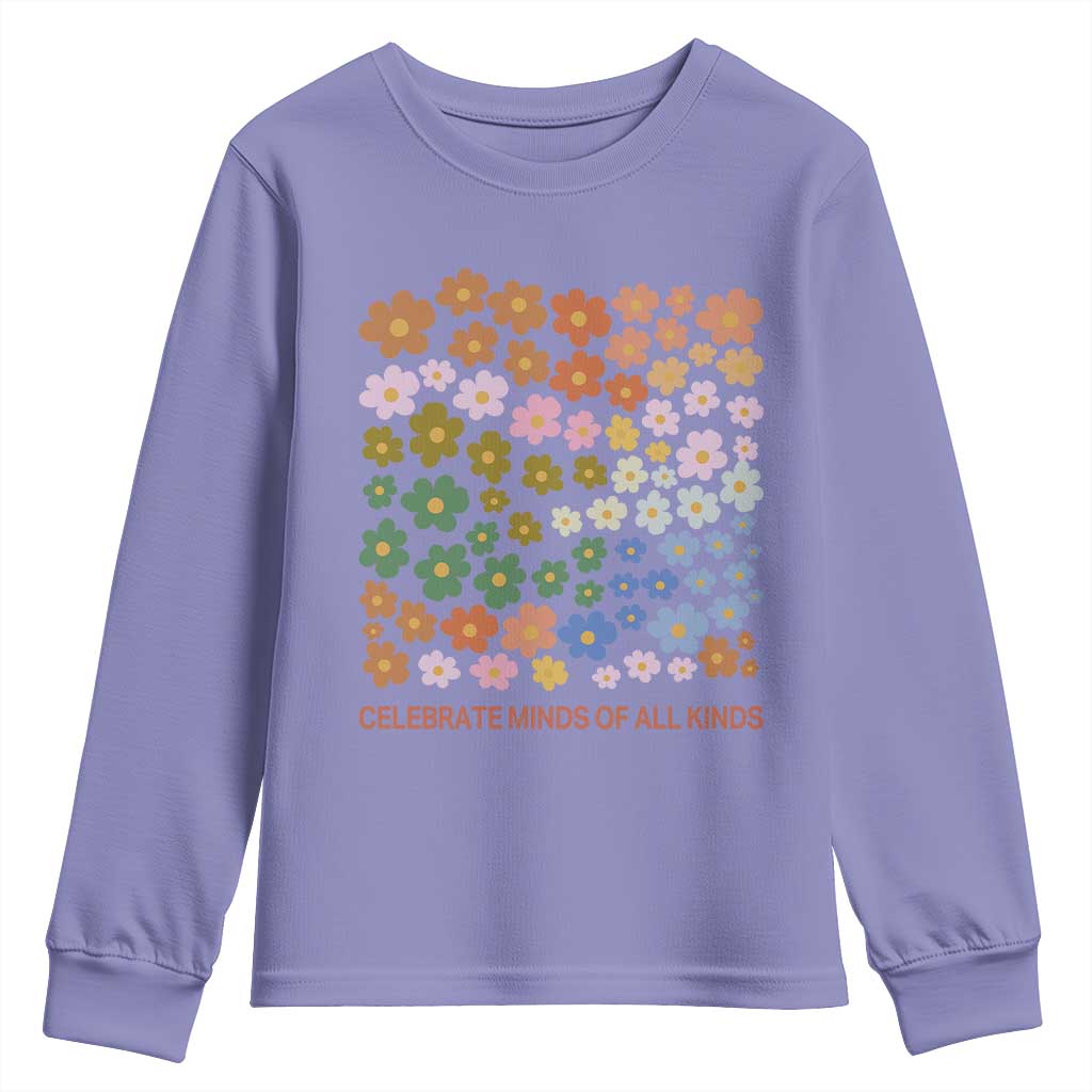 Neurodiversity Boho Floral Youth Sweatshirt Celebrate Minds of All Kinds Autism ADHD ASD