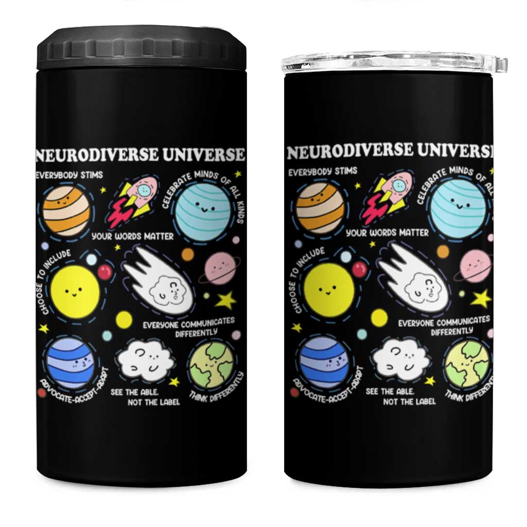 Neurodiverse Universe 4 in 1 Can Cooler Tumbler Autism Awareness ADHD ASD Neurodiversity