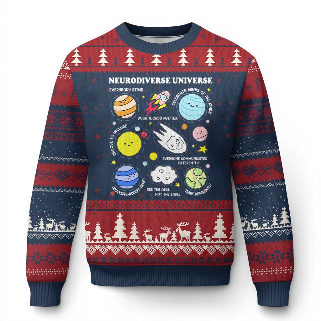 Neurodiverse Universe Ugly Christmas Sweater Autism Awareness ADHD ASD Neurodiversity - Wonder Print Shop