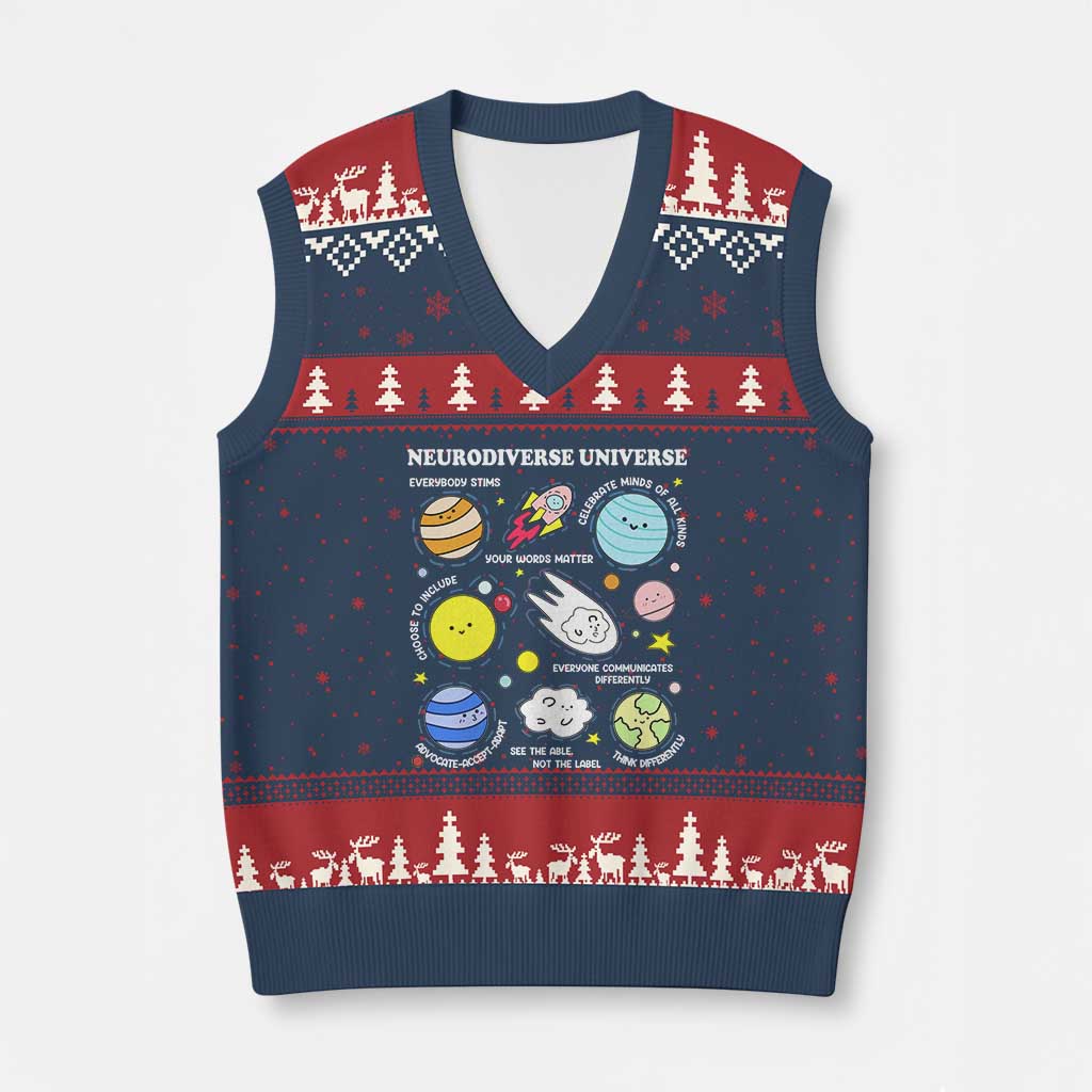 Neurodiverse Universe V-Neck Knit Sweater Vest Autism Awareness ADHD ASD Neurodiversity - Wonder Print Shop