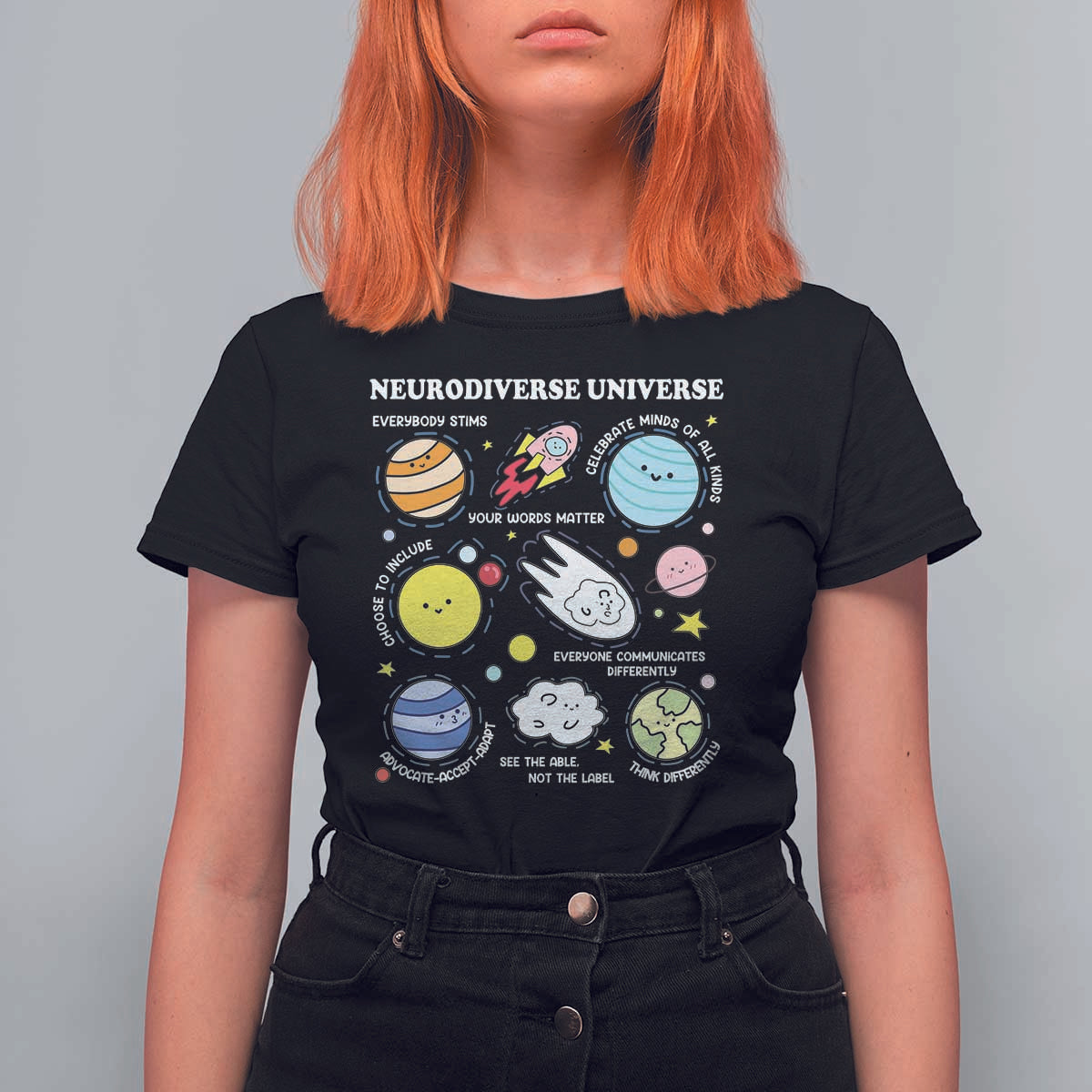 Neurodiverse Universe T Shirt For Women Autism Awareness ADHD ASD Neurodiversity