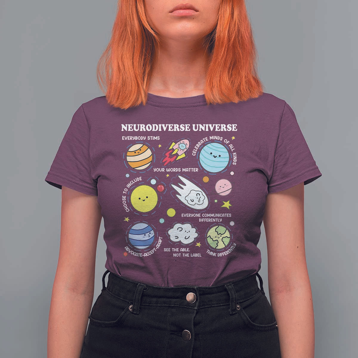 Neurodiverse Universe T Shirt For Women Autism Awareness ADHD ASD Neurodiversity