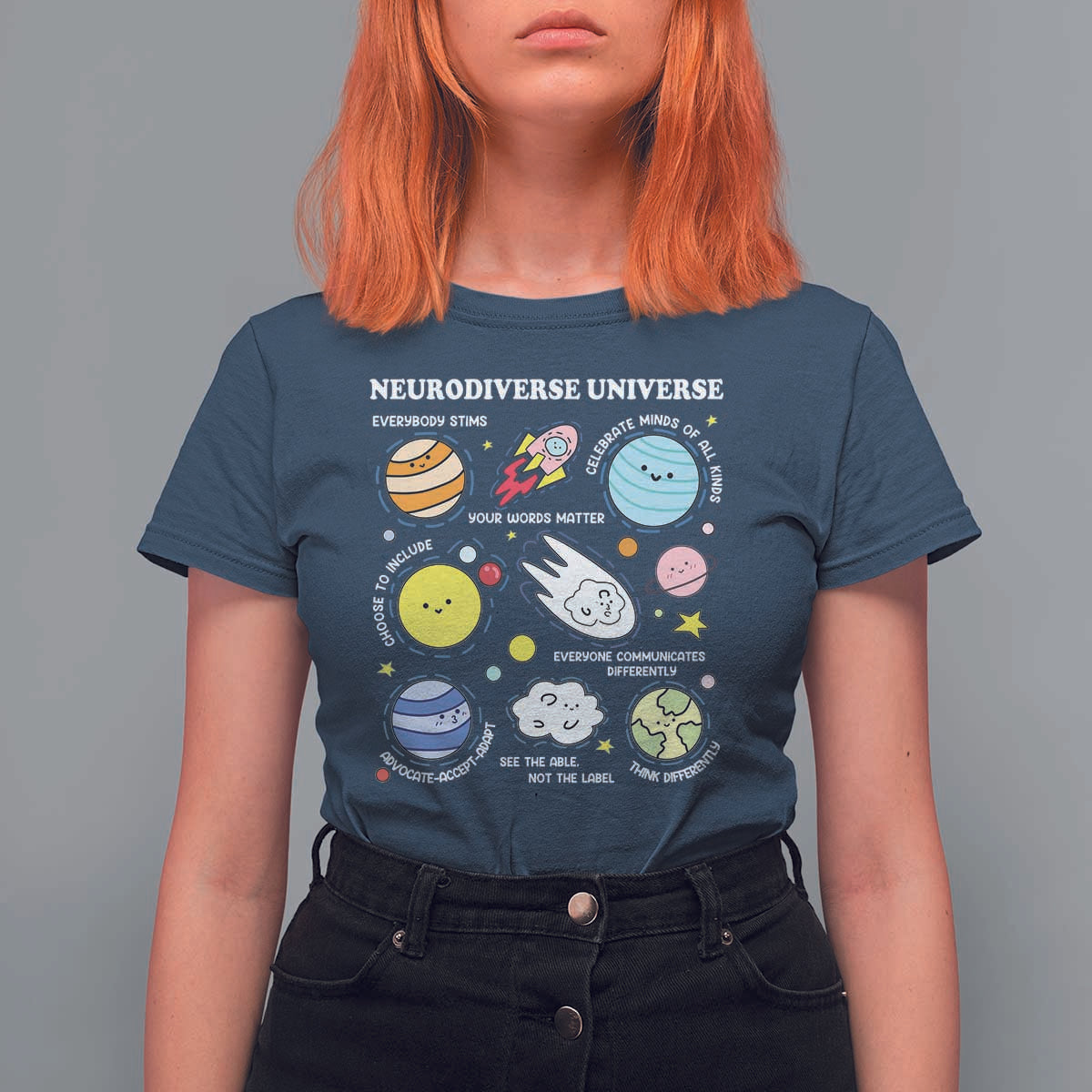 Neurodiverse Universe T Shirt For Women Autism Awareness ADHD ASD Neurodiversity