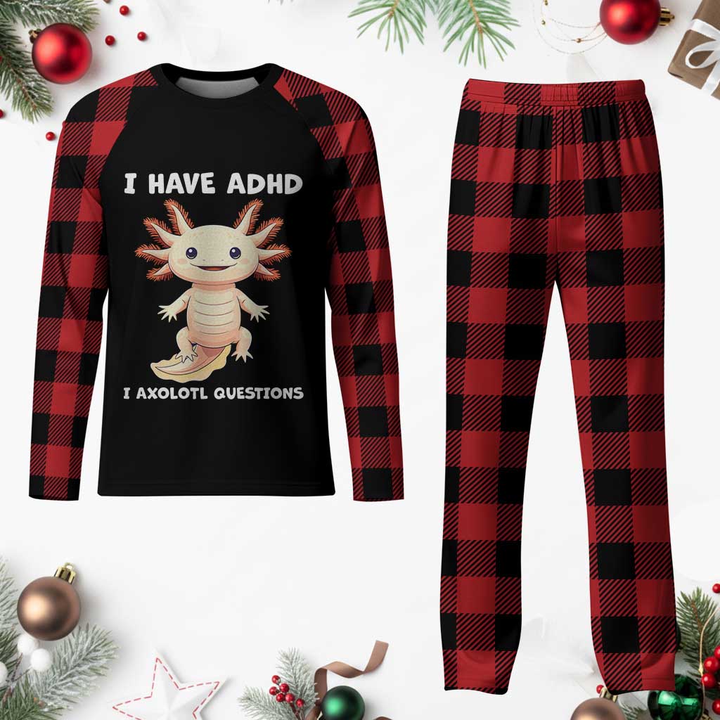 Funny ADHD Awareness Axolotl Plaid Pajama Set I Have ADHD I Ask A Lot Question Neurodiversity - Wonder Print Shop